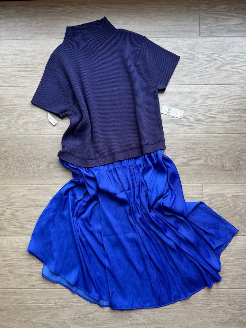 Anthropologie Two-Tone Navy Top with Electric Blue Maxi Skirt